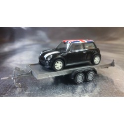 * Herpa Cars 052450-001  Car Trailer and Mini with UK Roof Flag